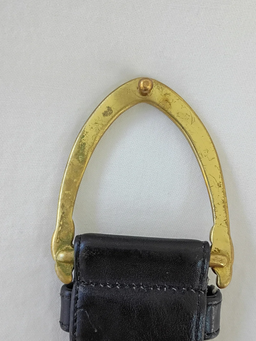 VTG COACH Belt Men's M Black French Calfskin Suede Lining Brass Buckle USA #3906